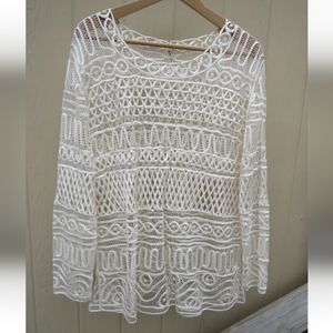 Vintage Intricate Ivory White Silk  Tape Lace Blouse S